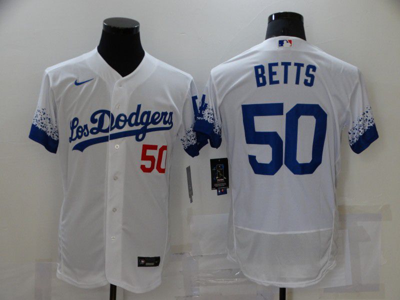 Men Los Angeles Dodgers #50 Betts White City Edition Elite Nike 2021 MLB Jersey